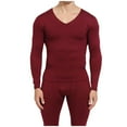 thumbnail image 5 of KeShDi Thermal Underwear for Men Set Men Casual Solid Seamless Heat Base Pullover Long Sleeves Keep Warml Underwear and Pants Suit Wine 2X, 5 of 7