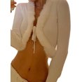 thumbnail image 4 of Dewadbow Women Ribbed Knit Crop Tops Long Sleeve V-neck Fur Trim Cardigan, 4 of 6