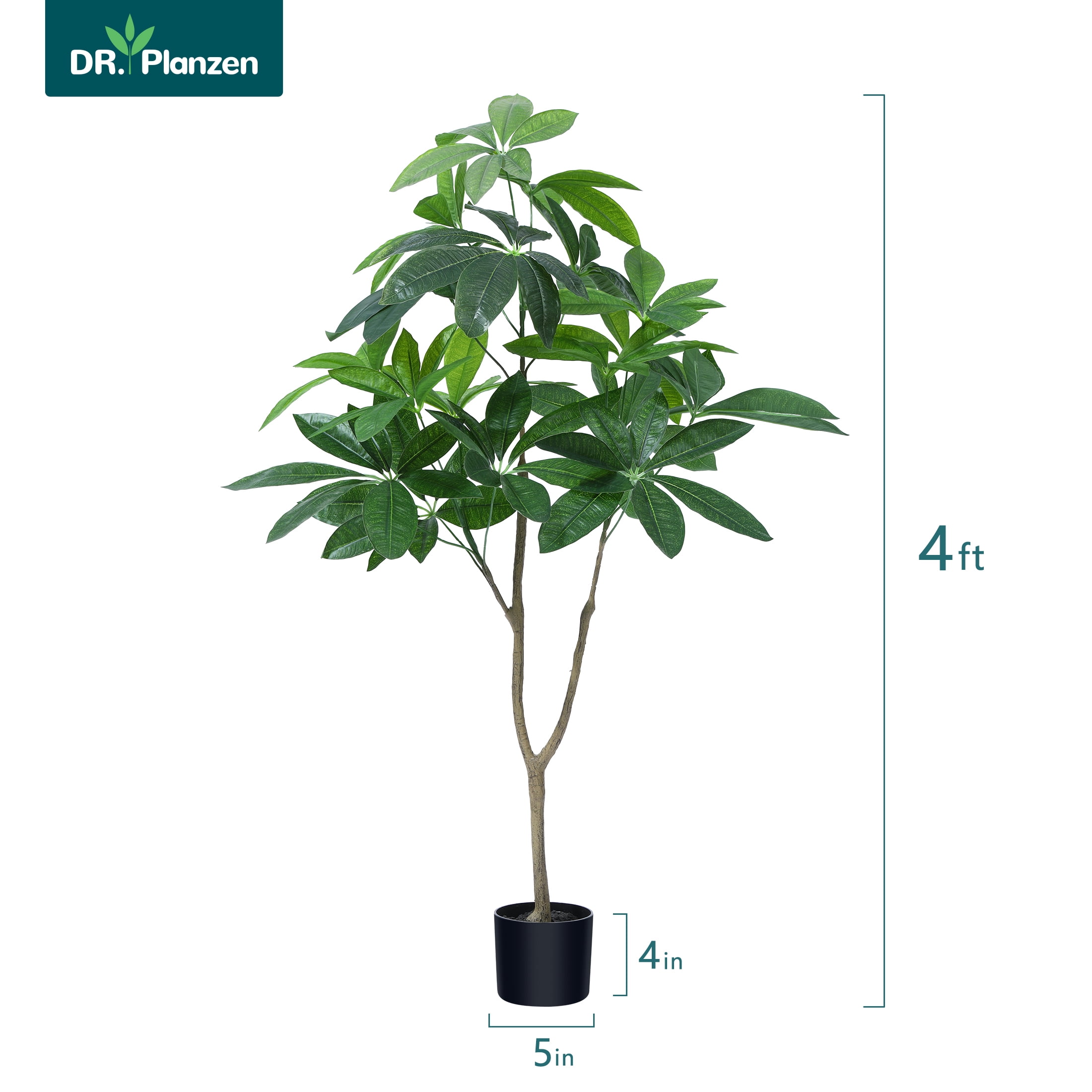 4ft Artificial Plants Pachira Aquatica Money Tree, Fake Plastic Money Plant, Pre Potted Faux Greenry Plant for Home Decor Office House Living Room Indoor Outdoor