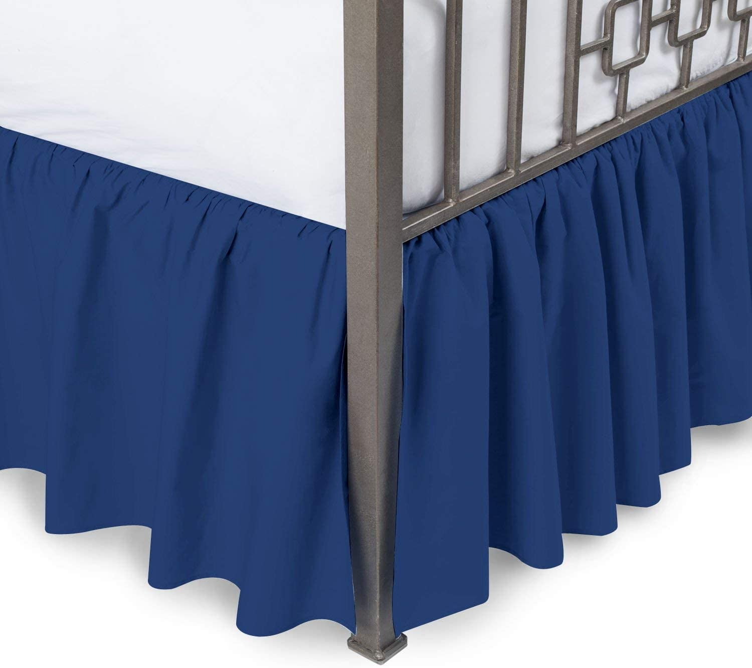 1000 TC 100% Cotton Box Pleat Bedskirt Bed Valance Navy Blue Stripe 
