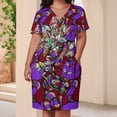 thumbnail image 3 of Purple Floral Intricate Doodle Pattern Summer Sundress for Curve Women Casual Pattern Plus Size V Neck Short Sleeve Loose Fit Oversize Dresses, 3 of 5