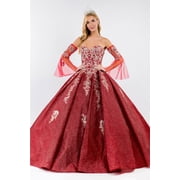 Womens Elizabeth K Ruffled Glitter Ball Gown Sweetheart Quinceanera Dress Gl1912 Rose Pink Gold Size 3XL