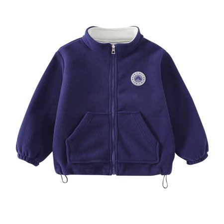 SERTG Kids Thermal Jacket Stand Collar Solid Color Long Sleeve Casual Fall Winter Outerwear Top for Boys Girls 2-15 Years(Navy 13 Years)