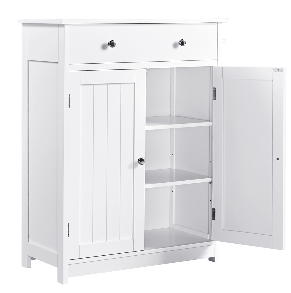 Yaheetech White Floor Cabinet/Cupboard with 2 Doors 1 Drawer Bathroom Kitchen Storage - image 2 of 6