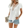 thumbnail image 6 of Biekopu Women Summer Short Sleeve T-Shirts,Casual Contrast Color Ruffle Trim V Neck Basic Tops, 6 of 7