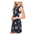 thumbnail image 3 of TOMMY HILFIGER Womens Navy Floral Sleeveless Round Neck Above The Knee A-Line Dress 2, 3 of 4