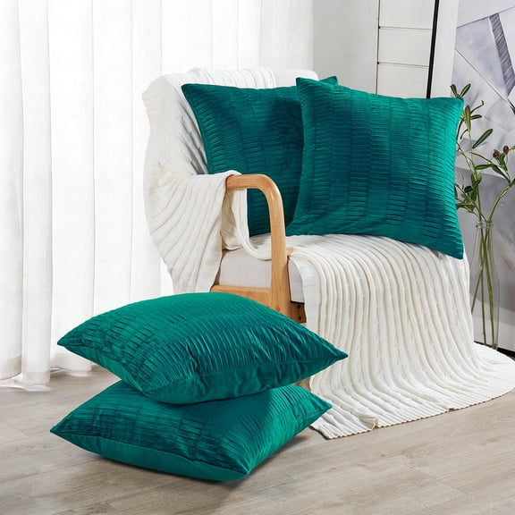 Home Soft Things Pleated Velvet 4 Piece Throw Pillow Cover Set - Sapphire - 20" x 20"