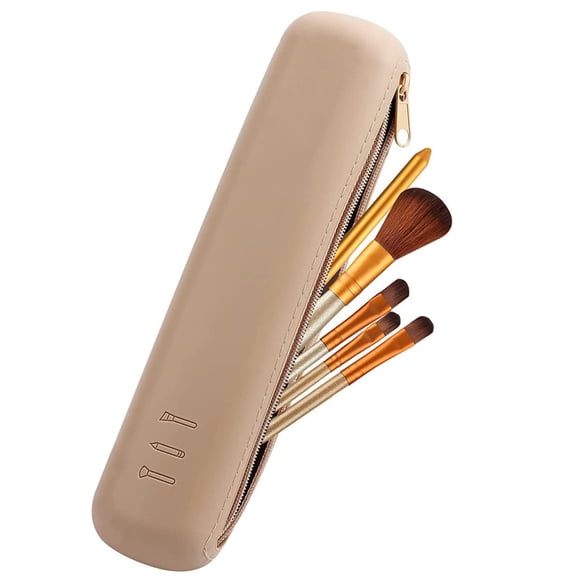 Support de Pinceaux de Maquillage en Silicone Amélioré avec Fermeture Éclair, Étui de Voyage Portable pour Pinceaux de Maquillage, Boîte à Pinceaux Cosmétiques Étanche Accessoires de Voyage pour Femmes Filles (Kaki)
