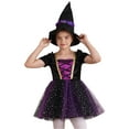 thumbnail image 3 of IEFIEL Kids Girls Halloween Witch Costume Carnival Party Dress Up Velvet Bubble Sleeve Tutu Dress with Hat Purple 12, 3 of 7