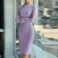 thumbnail image 3 of Women's Work Dress Office Dress Long Sleeve Mock Neck Solid Color Slim Fit Pencil Midi Dress for Commuting Spring Fall,Purple,S, 3 of 4