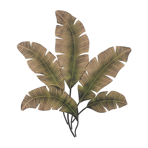 DecMode Brown Rustic Metal Carved Palm Leaves Wall Décor, 35"W x 34"H