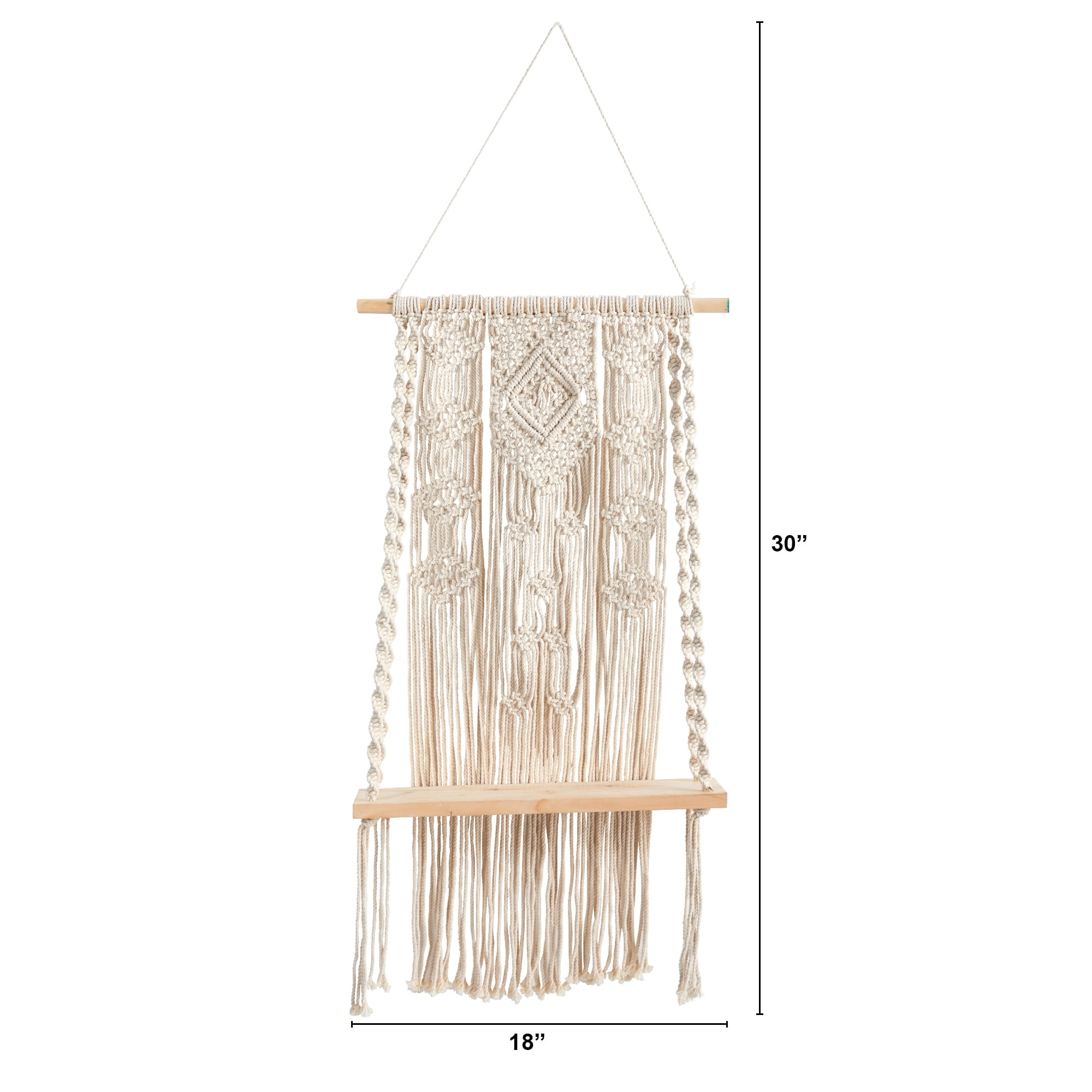 Nearly Natural 2.5' x 1.5' Hand Crafted Woven Macrame Wall Hanging with Wooden Shelf