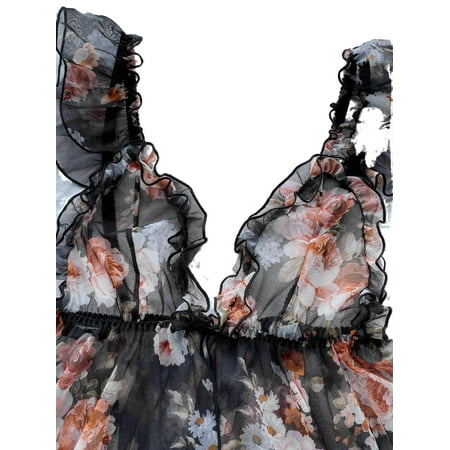 

Sexy Floral PrintStraps Short Sets Sleeveless Black Womens Pajama Sets (Women s)