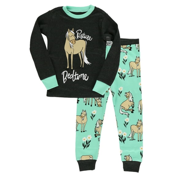 LazyOne Warm Long-Sleeve PJ Sets for Girls and Boys, Mint Pasture Bedtime, Funny Animal Kids' Pajama Sets
