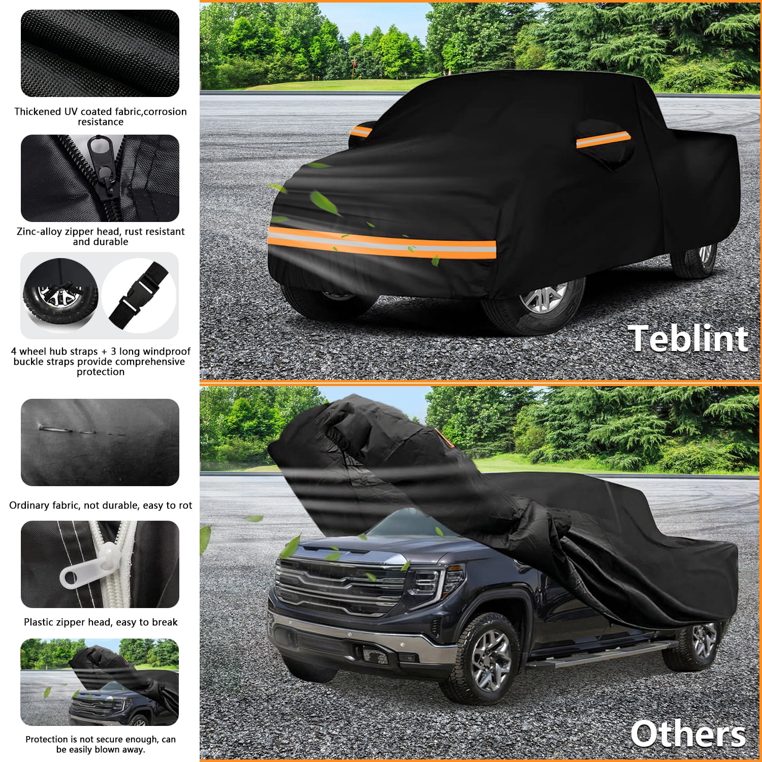 Teblint Truck Cover Waterproof All Weather, Pickup Truck Car Cover 210"x74"x68", Fit for Ford F150, Chevrolet Silverado/Dodge Ram 1500, Sierra 1500, Toyota Tundra