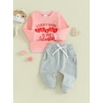 thumbnail image 3 of FEORJGP Toddler Baby Girl Valentine’s Day Outfits Infant Long Sleeve Sweatshirt Crew Neck Pullover Jumpers Letter Print Tops + Elastic Sweatpants Drn Loose Casual Clothes for Spring Summer, 3 of 9