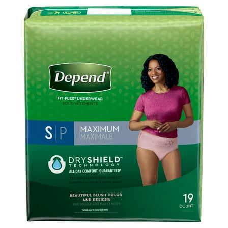 Depend Fit-Flex Women's Maximum Incontinence Underwear, S, Light Pink, 19 Count