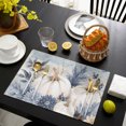 thumbnail image 4 of Fall White Pumpkin Placemats Set of 6, Autumn Thanksgiving Blue Leaves Farmhouse Washable Wipeable Table Mats for Dining Tables, Indoor Outdoor Kitchen Place Mats for Holiday Party Table Decor, 4 of 9