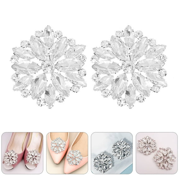 Topbathy 2 Pcs Elegant Rhinestone Shoe Buckles Flower Shape Decoration for Women Shoes
