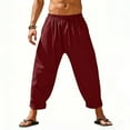 thumbnail image 6 of DPTALR Men's Boho Solid Color Casual Pants Elastic Waist Multi-Pocket Loose Trousers,Wine,XXL, 6 of 8