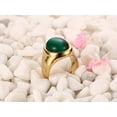 thumbnail image 2 of Men's Titanium Steel Ring with Green Opal Stone Geometric Design Anniversary Celebration Gift Opening Ceremony Travel Ring Gold Tone, 2 of 5