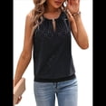 thumbnail image 3 of Blusas de Verano con Ojales para Mujer, Camisetas Sin Mangas con Cuello Redondo, Camisetas para Mujer Negro XXL, 3 of 9