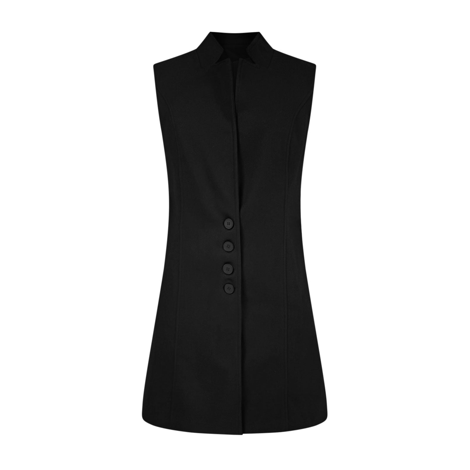 Long Waistcoat Women Fall Winter Sleeveless Vests Suit Elegant Cardigan Blazer Waistcoat with Pockets Lightweight Travel Jacket Lady Black S