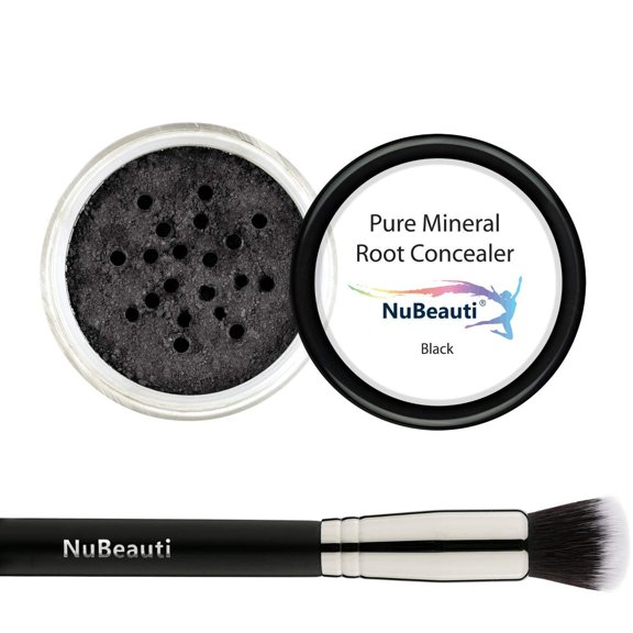 Root Concealer Touch Up Powder | All-Natural Crushed Minerals With Brush | Fast and Easy Total Gray Hair Cover up For Black | Brown | Auburn and Blonde Hair .30 ounce (Black)