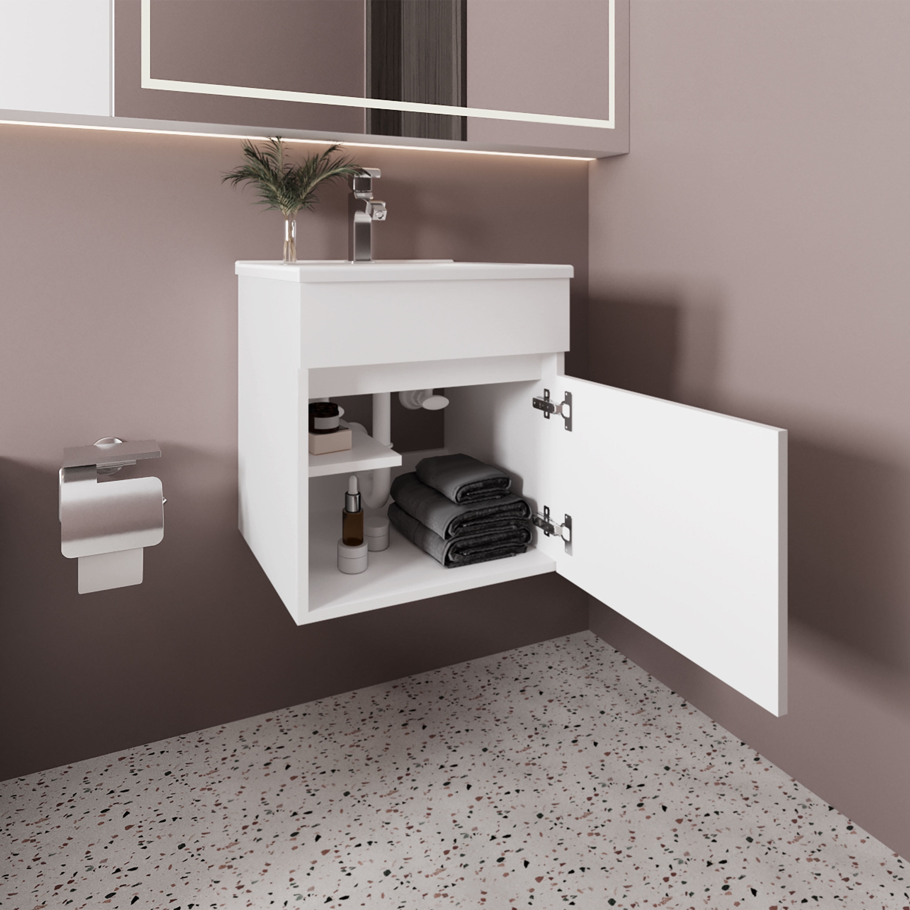 Vanity With Sink, Bathroom Vanity with Sink, 1 Door, White, White Bathroom Vanity,Engineered Wood Single Sink Vanity, Bath & Faucets Bathroom Vanities