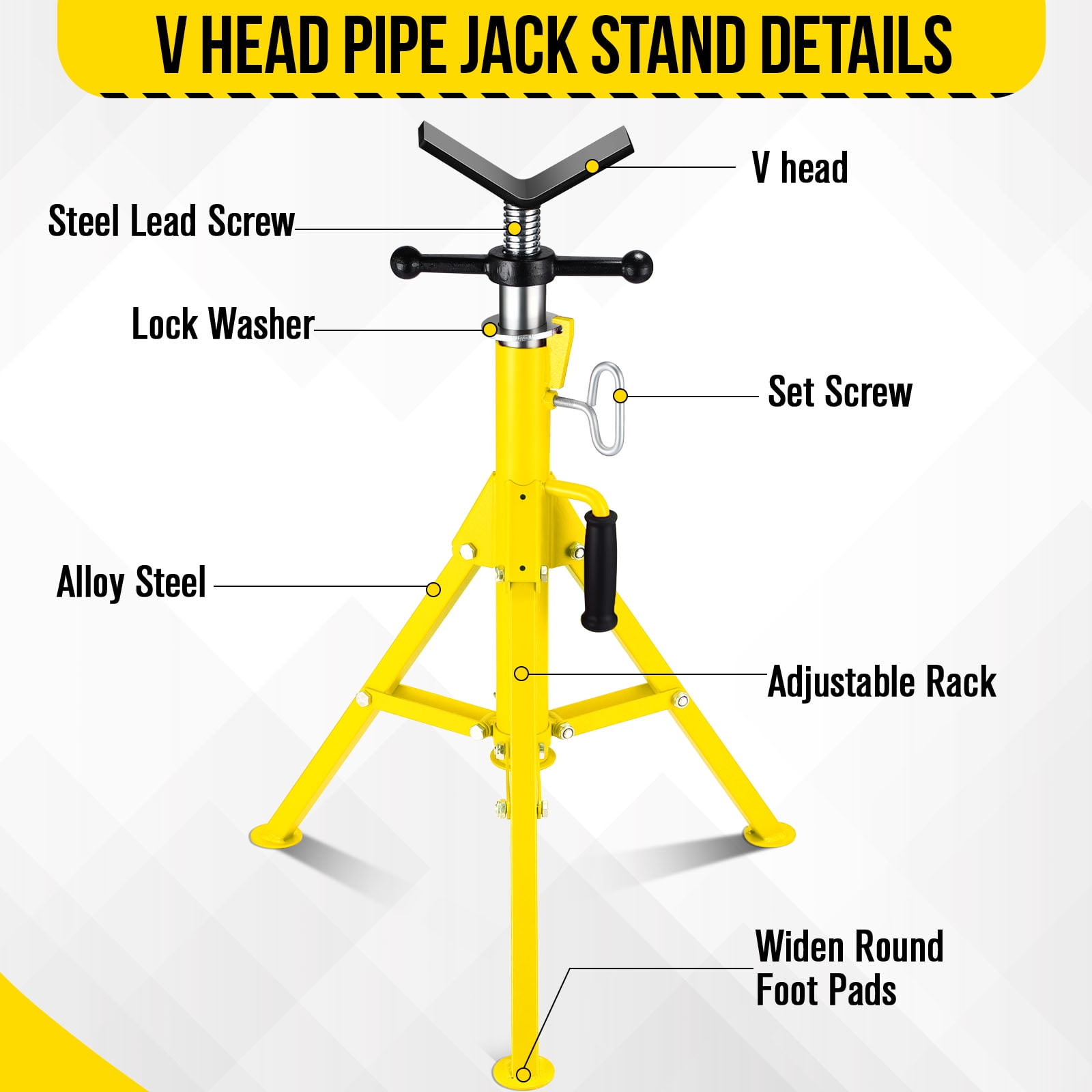 COZONY V-Head Pipe Jack Stand, 2500LB Adjustable 28"-52" Height w/ Folding Portable Pipe Stand for Welding