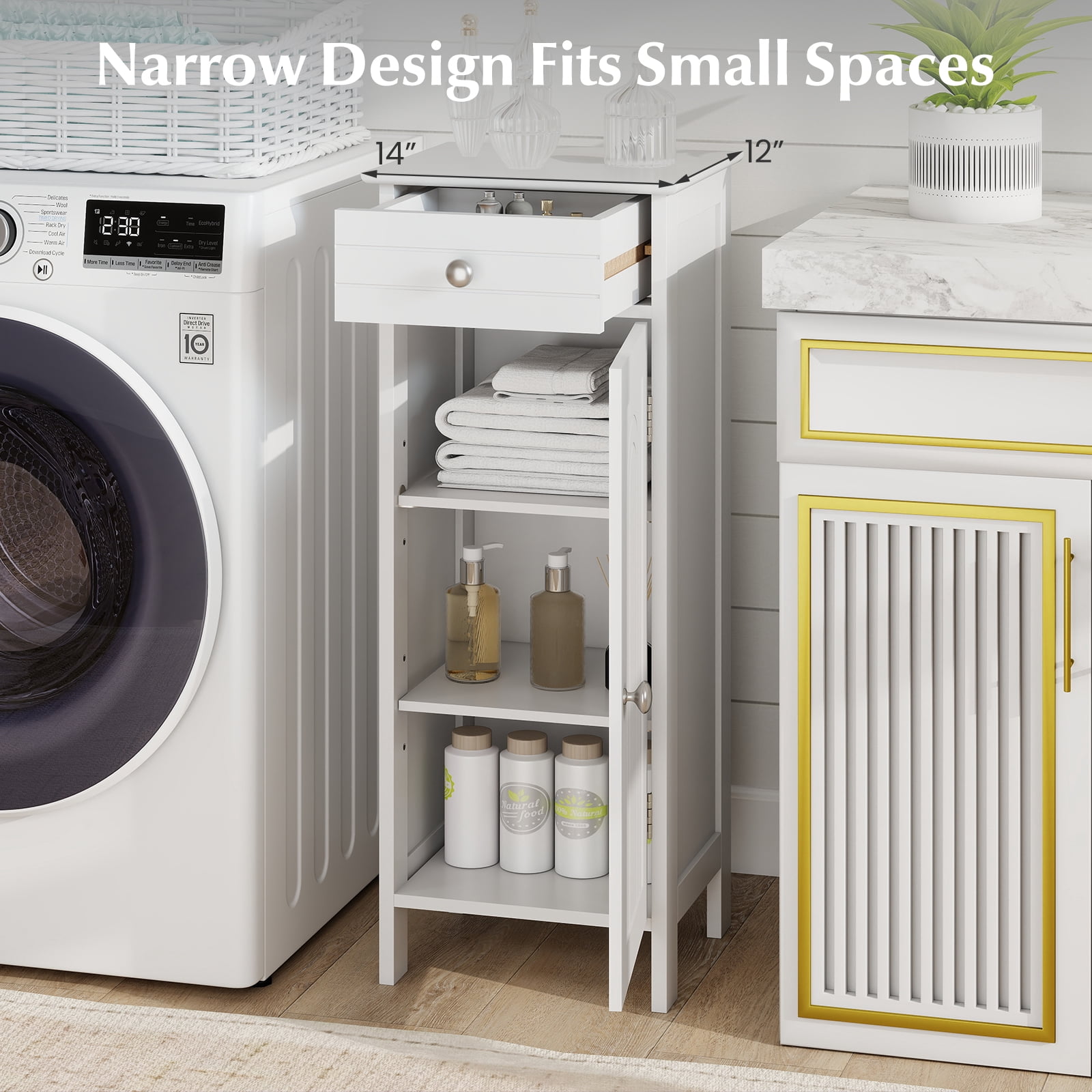 Giantex Floor Storage Cabinet, Multifunctional Freestanding Bathroom Storage Cabinet with Two Adjust Shelves, Ideal for Bathroom, Living Room or Bedroom,  (White)