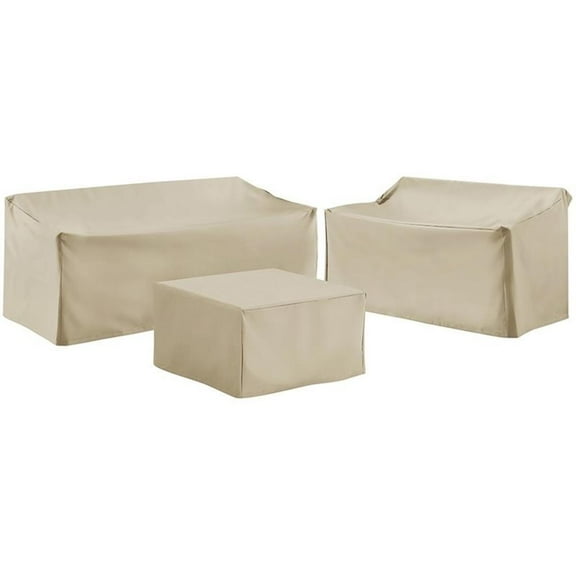 Bowery Hill Contemporary 3 Piece Outdoor Vinyl Sofa Cover Set in Tan