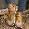 thumbnail image 2 of Rokment Sparkly Sequin Fashion Sneakers Walking Shoes for Women Fall Winter Bling Breathable Mesh Patchwork Lace up Memory Foam Non Slip Running Tennis Casual Footwear Gold Size 7.5, 2 of 6