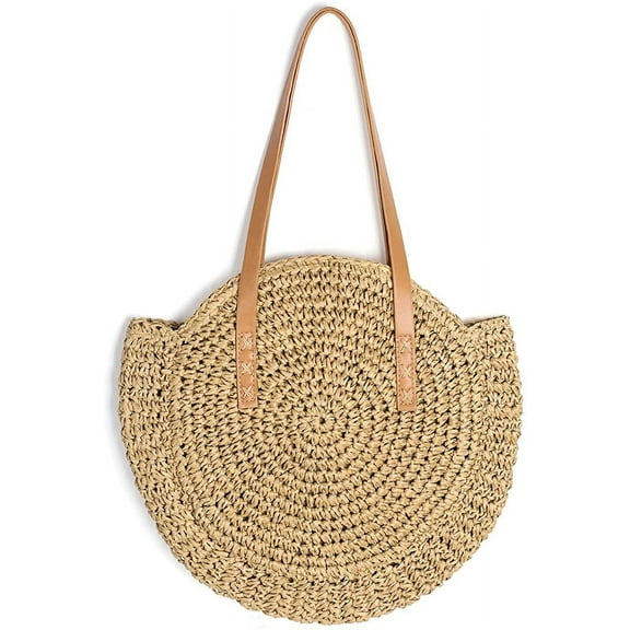 Kukuzhu Women Straw Woven Tote Handbag Large Beach Handmade Purse Shoulder Bag Straw Beach Handbag