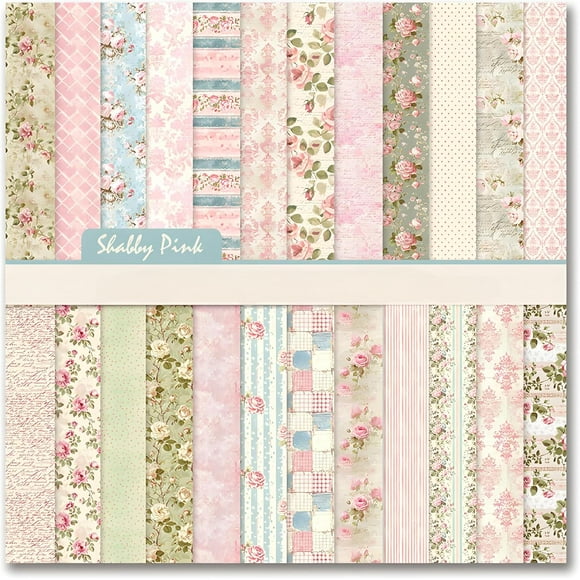 Spring Floral 12x12 Inch Scrapbook Paper – 24 Double-Sided Vintage Pink Botanical Designs, Acid-Free 160g Cardstock for DIY Crafts, Card Making, Photo Albums, Gift Wrapping, Junk Journals