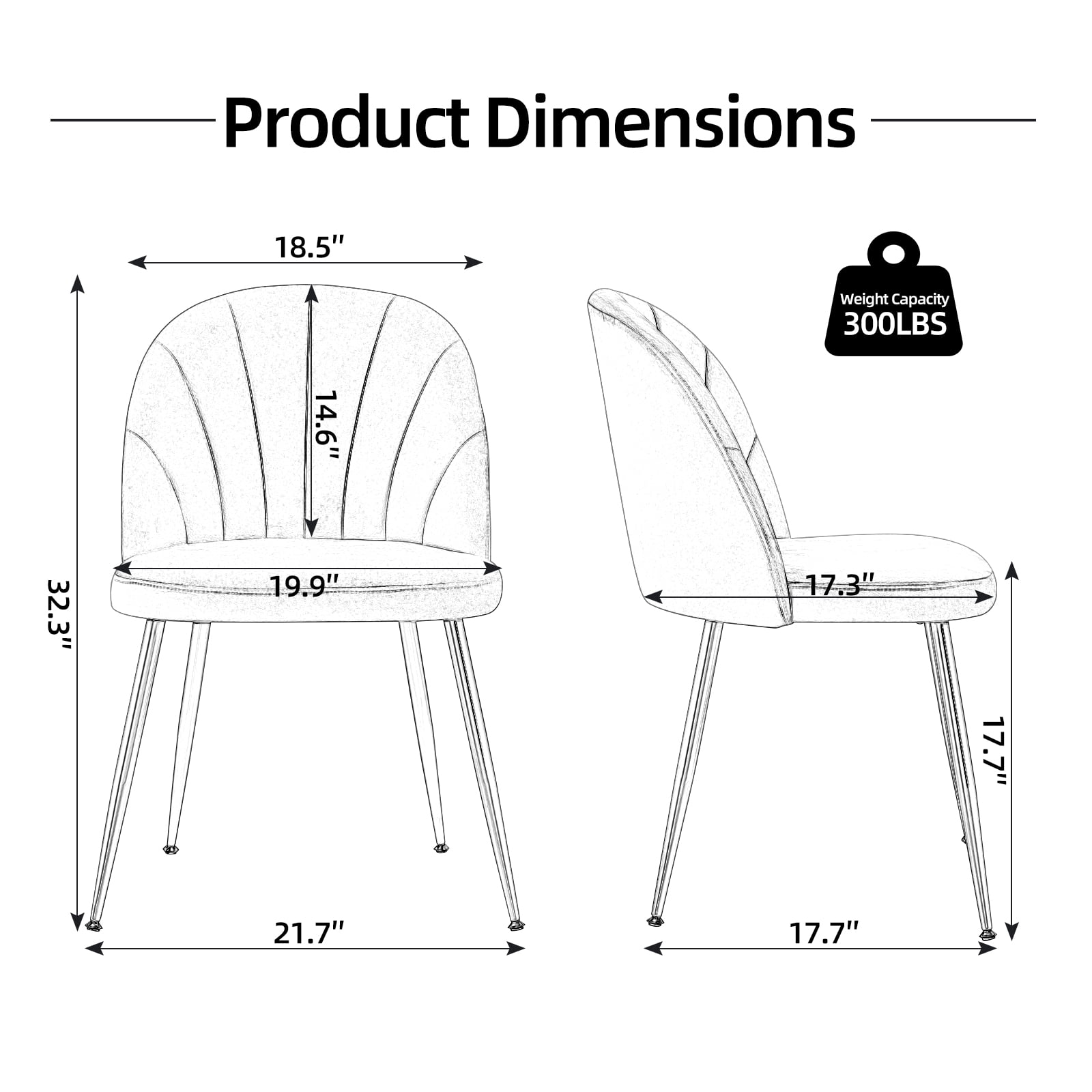 Newnno Velvet Modern Dining Chairs Set of 2, Upholstered Armless Accent Side Chair with Metal Legs for Kitchen Dining Room, Orange