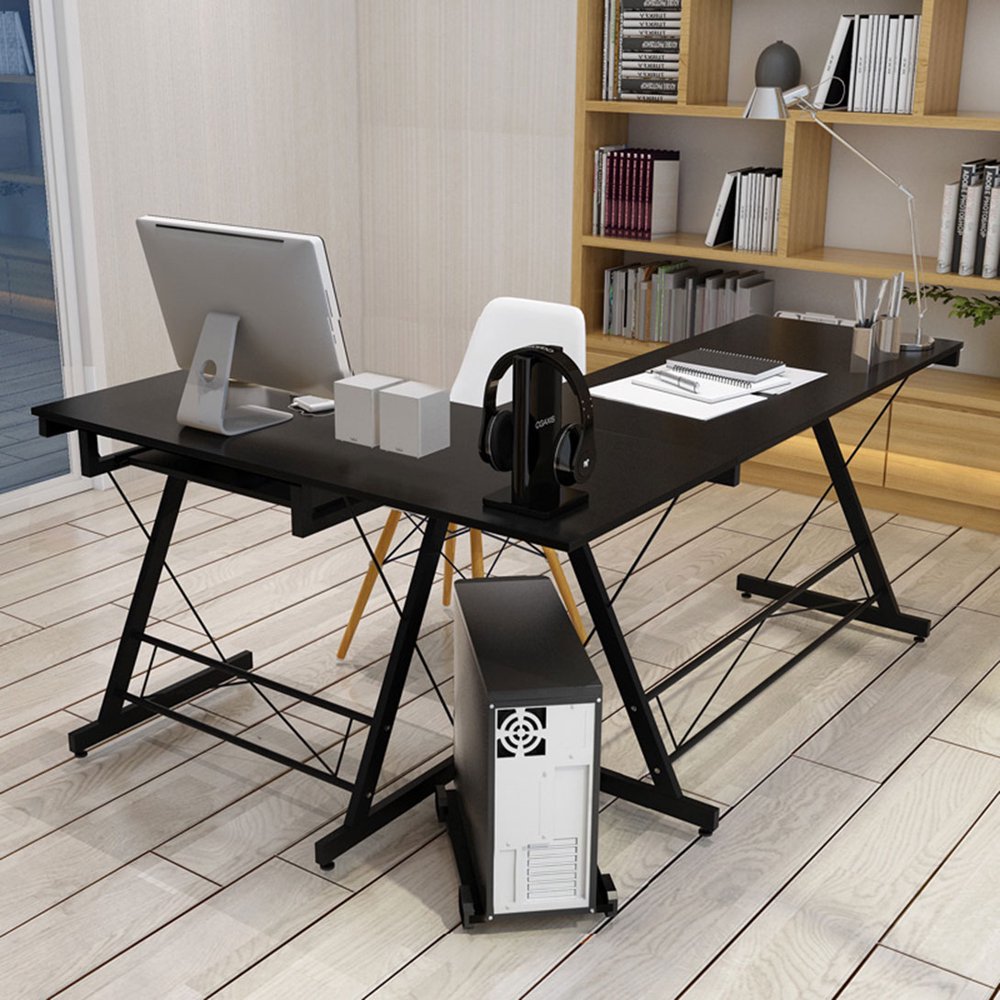 Folding LShape Corner Home Office Computer Desk with Pullout Keyboard