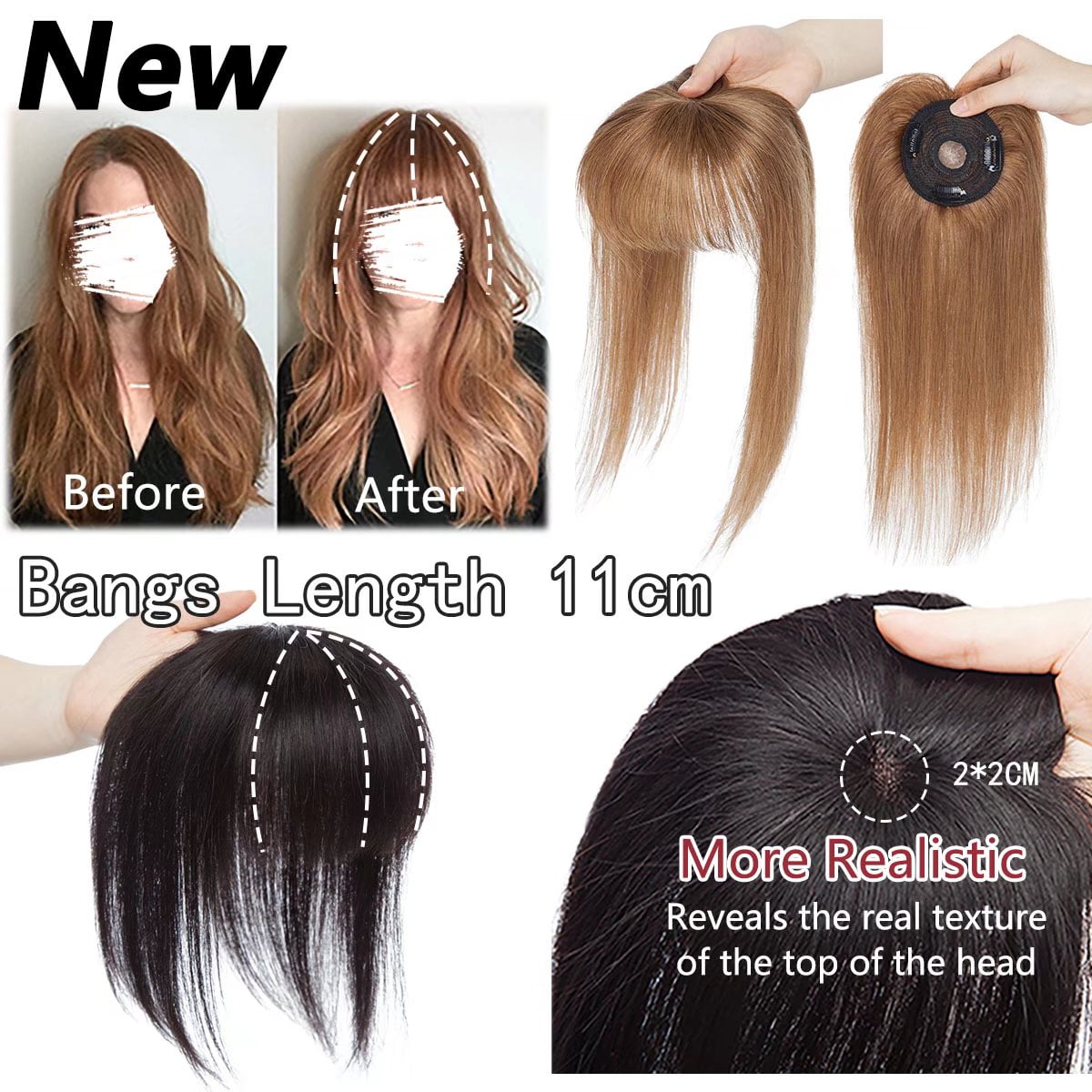 MY-LADY Silk Mono Base Clip in Topper 100% Remy Human Hair Extensions Women Toupee Hairpiece with Bangs for Thinning Hair