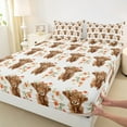 thumbnail image 3 of Homewish Rustic Highland Cattle Queen Sheet Sets,Orange Country Floral Flat Sheet,Western Farm Animal Queen Fitted Sheet For Children,Super Cozy Room Decor,4-Piece, 3 of 7