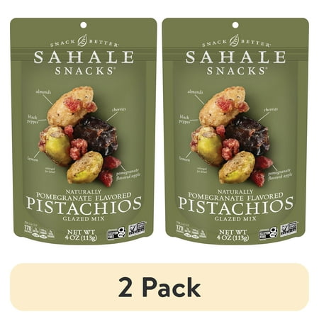 (2 pack) Sahale Snacks Glazed Mix of Naturally Pomegranate Flavored Pistachios, 4oz Pouch – Sweet & Savory Nut Blend, Gluten-Free, Non-GMO