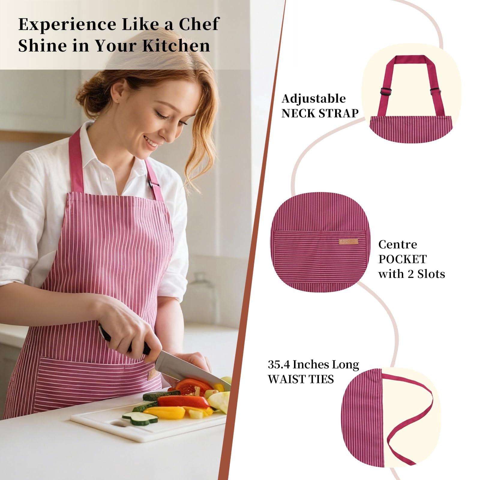 2 Pack Cooking Aprons Adjustable Bib Apron For Women With 2 Pockets  Kitchen Restaurant Men Chefs