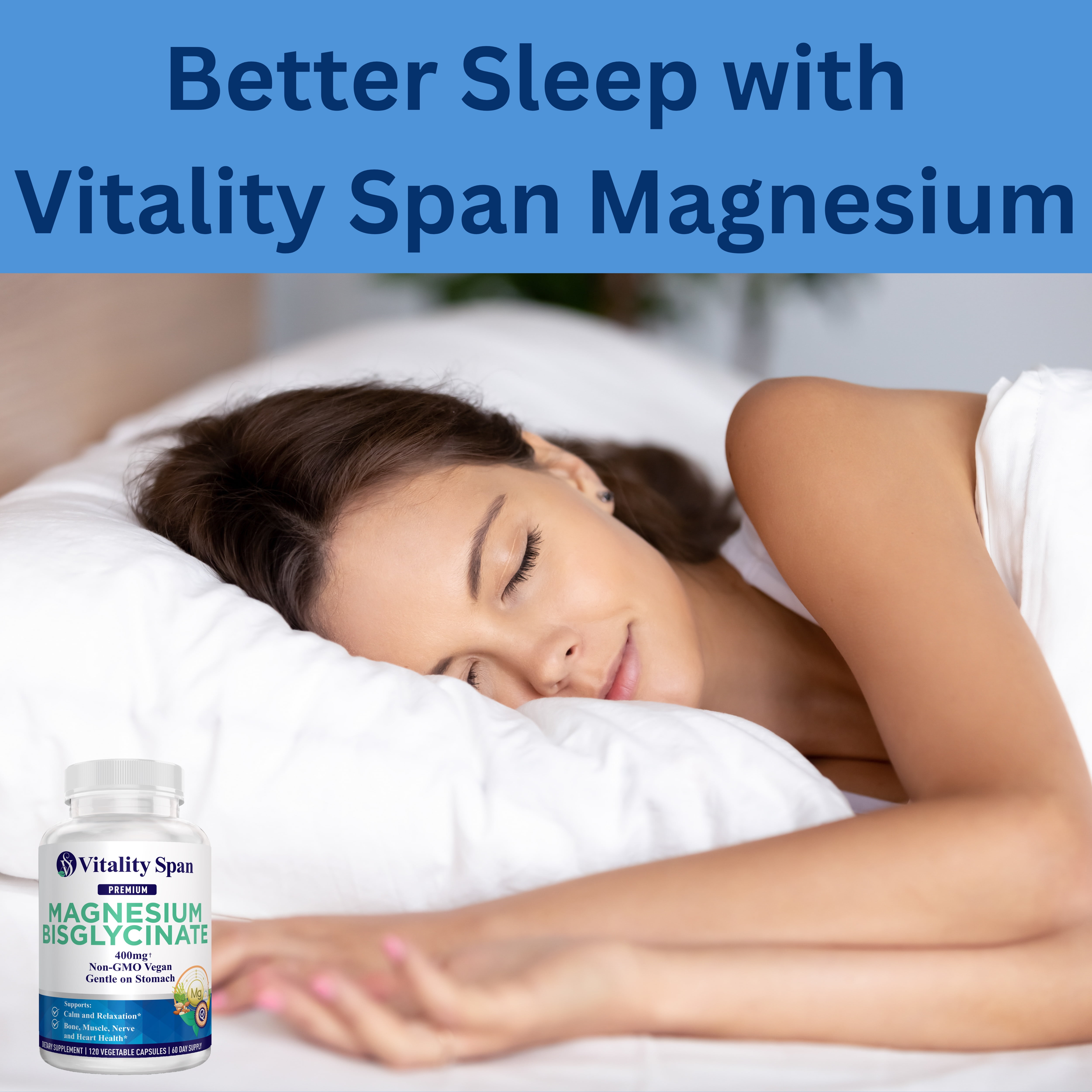 Magnesium Glycinate 400mg, Chelated Magnesium Gentle on Stomach, Supports Stress Relief, Sleep, Health and Relaxation, 120 Vegetable Capsules, Made in USA