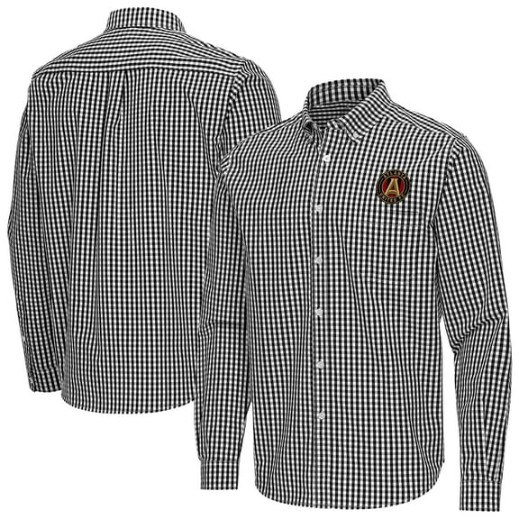 Men's Antigua Black Atlanta United FC Ellis Tri-Blend Long Sleeve Button-Down Shirt