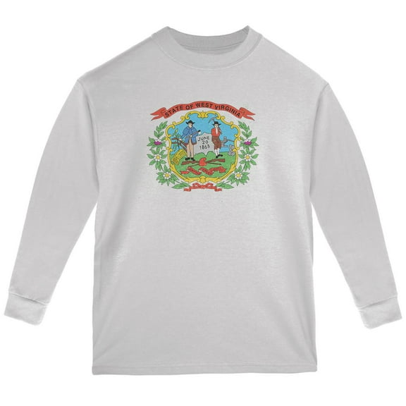 Born and Raised West Virginia State Flag Youth Long Sleeve T Shirt White YLG