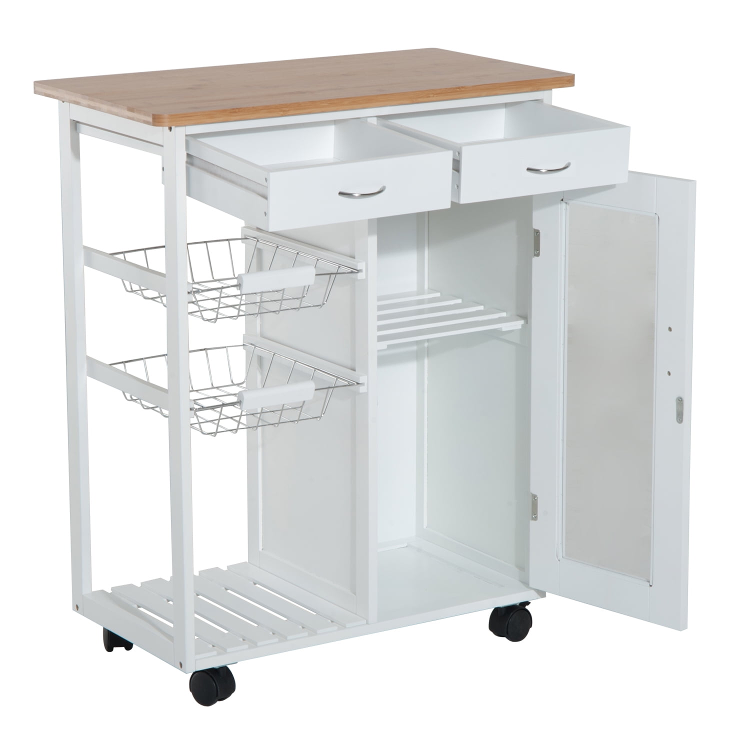 34" Rolling Wood Kitchen Trolley Serving Cart with Drawer and
