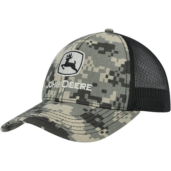 Men's Top of the World Black John Deere Classic Digital Camo Trucker Adjustable Hat - OSFA