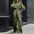 thumbnail image 2 of Women's Linen Two Piece Set Long Sleeve Shirt Wide Leg Trousers Casual Fall Outfit Comfortable Wear, 2 of 2