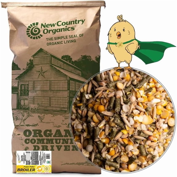 New Country Organics I Power Pellet Broiler Feed 40 lbs I Grower/Broiler Feed for Growing Chickens I Soy-Free I 19% Protein I Certified Organic and Non-GMO I 40 lbs