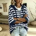 thumbnail image 5 of Womens Striped Hoodies Sweater Fall 3/4 Sleeve Striped Drawstring Casual Loose Pullover Top Y2K Clothes, 5 of 5