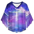 thumbnail image 4 of Earth Galaxy Space Women's V-Neck Blouse With 3/4 Ruffled Bell Sleeves Casual Top Ladies Blouses, 4 of 7